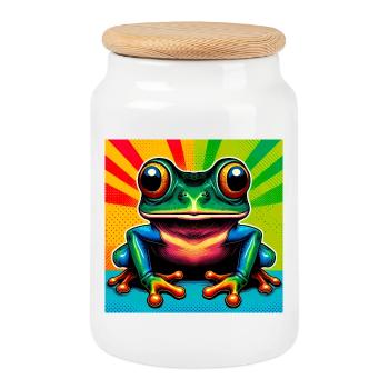 Frosch - Keksdose mit Holzdeckel - Weiß - Vorne