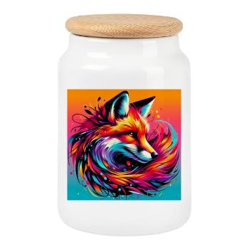 fox - Cookie Jar with Wooden Lid - white - Front