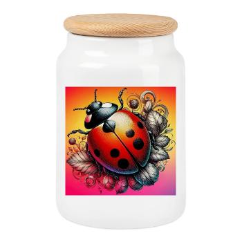 ladybird - Cookie Jar with Wooden Lid - white - Front