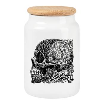 Skull T-Shirt Gothic Skull Dark Art Memento Mori - Cookie Jar with Wooden Lid - white - Front