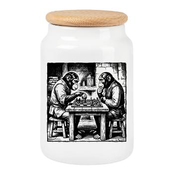 Affen spielen Schach-T-Shirt - Keksdose mit Holzdeckel - Weiß - Vorne