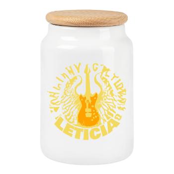 Leticia comme nom - Boîte à biscuits avec couvercle en bois - blanc - Devant