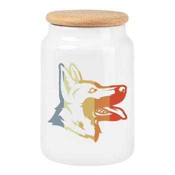 Vintage German Shepherd - Cookie Jar with Wooden Lid - white - Front