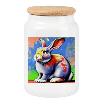 lapin - Boîte à biscuits avec couvercle en bois - blanc - Devant