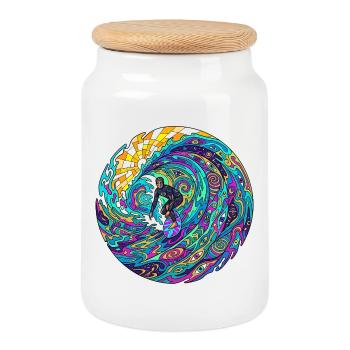 Psychedelische Surfwelle - Keksdose mit Holzdeckel - Weiß - Vorne