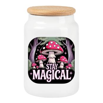 Stay magical in the mushroom forest - Cookie Jar with Wooden Lid - white - Front