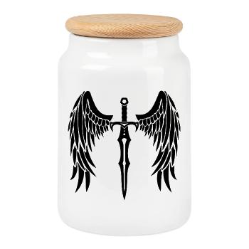 Black Winged Sword - Cookie Jar with Wooden Lid - white - Front