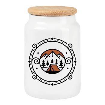 Armoiries de la tente Noble Nature en plein air - Boîte à biscuits avec couvercle en bois - blanc - Devant