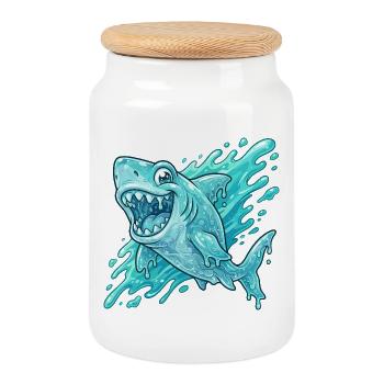 Blue Shark Splash Adventure - Cookie Jar with Wooden Lid - white - Front