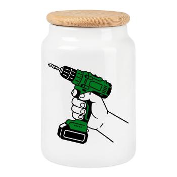 Handyman - Cookie Jar with Wooden Lid - white - Front