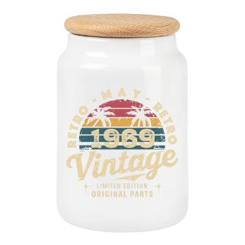 Vintage May 1969: The Authentic Myth May 1969 - Cookie Jar with Wooden Lid - white - Front