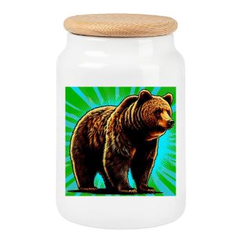 bear - Cookie Jar with Wooden Lid - white - Front