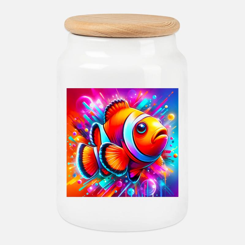 Clownfisch - Keksdose mit Holzdeckel - Weiß