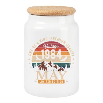Vintage Mai 1984 Anniversaire Mai 1984 - Boîte à biscuits avec couvercle en bois - blanc - Devant