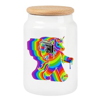 Sound licorne ghetto blaster - Boîte à biscuits avec couvercle en bois - blanc - Devant