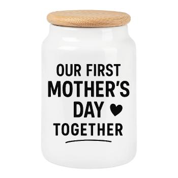 First Mother's Day Mom Baby Gift Idea Family - Cookie Jar with Wooden Lid - white - Front