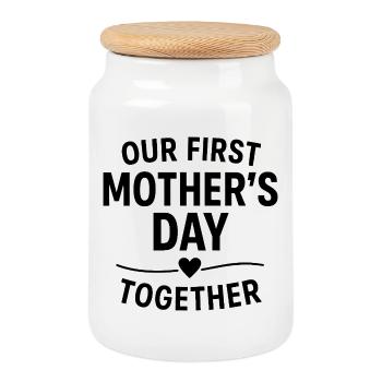 First Mother's Day Mom Baby Gift Idea Family - Cookie Jar with Wooden Lid - white - Front