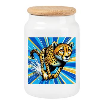cheetah - Cookie Jar with Wooden Lid - white - Front