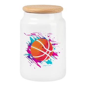 Basketball Synthwave - Cookie Jar with Wooden Lid - white - Front