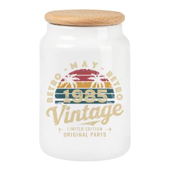 Vintage May 1985: The Authentic Myth May 1985 - Cookie Jar with Wooden Lid - white - Front