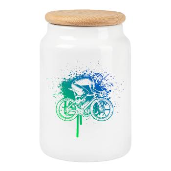 Idée cadeau pour un vélo de route avec vélo de route - Boîte à biscuits avec couvercle en bois - blanc - Devant