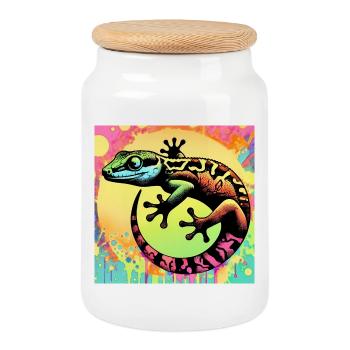 Gecko - Keksdose mit Holzdeckel - Weiß - Vorne