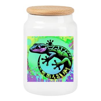 Gecko - Keksdose mit Holzdeckel - Weiß - Vorne