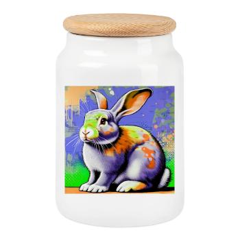 rabbit - Cookie Jar with Wooden Lid - white - Front