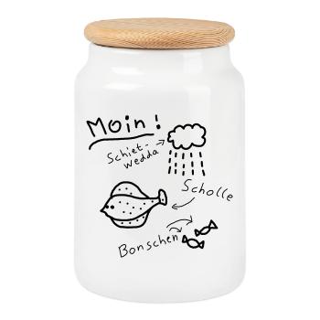 Moin Nord allemand Typique bas allemand - Boîte à biscuits avec couvercle en bois - blanc - Devant
