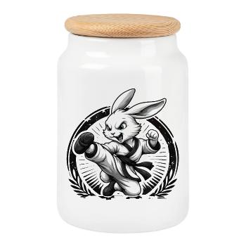 Karate Hase Dojo Kampfsport Fun Design - Keksdose mit Holzdeckel - Weiß - Vorne