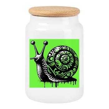 Snail - Cookie Jar with Wooden Lid - white - Front