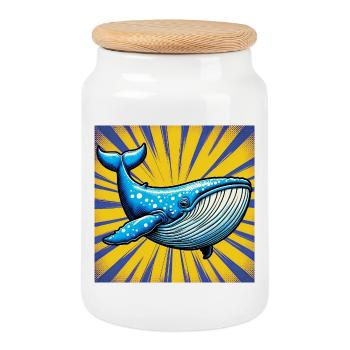 baleine - Boîte à biscuits avec couvercle en bois - blanc - Devant