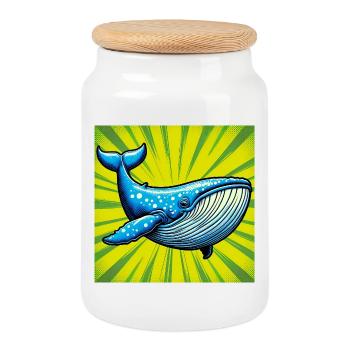 baleine - Boîte à biscuits avec couvercle en bois - blanc - Devant