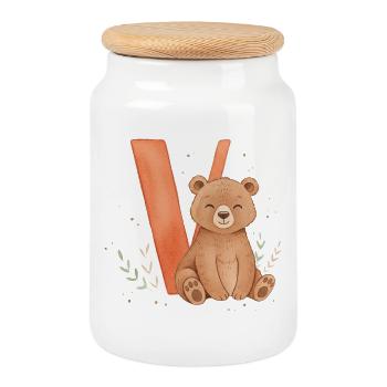 Petit ours mignon avec V - Boîte à biscuits avec couvercle en bois - blanc - Devant