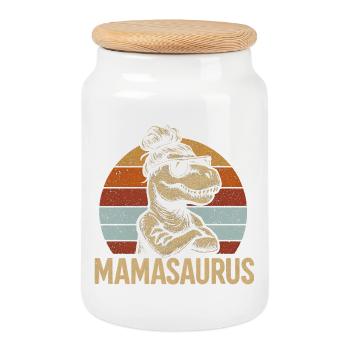 Mamasaurus Maman Maman Idée de cadeau Humour Drôle - Boîte à biscuits avec couvercle en bois - blanc - Devant