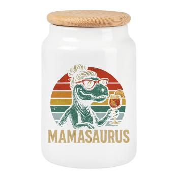 Mamasaurus Maman Maman Idée de cadeau Humour Drôle - Boîte à biscuits avec couvercle en bois - blanc - Devant