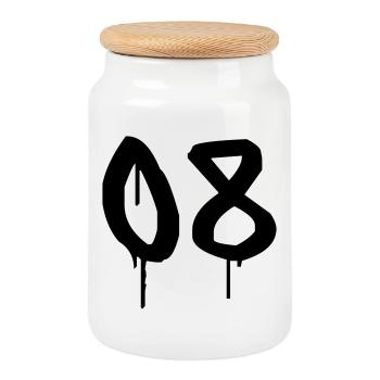 Nummer 08 Urbaner Graffiti-Stil - Keksdose mit Holzdeckel - Weiß - Vorne