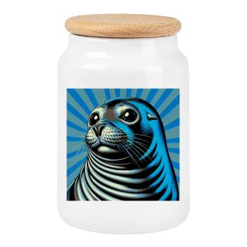 seal - Cookie Jar with Wooden Lid - white - Front