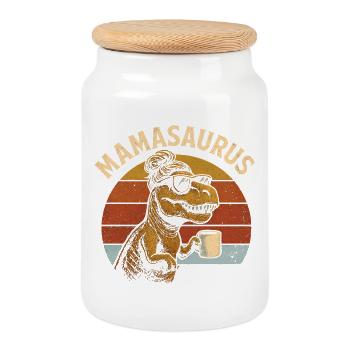 Mamasaurus Maman Maman Idée de cadeau Humour Drôle - Boîte à biscuits avec couvercle en bois - blanc - Devant