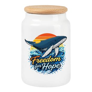 Liberté pour l’Espoir - Coucher de soleil de baleine - Boîte à biscuits avec couvercle en bois - blanc - Devant