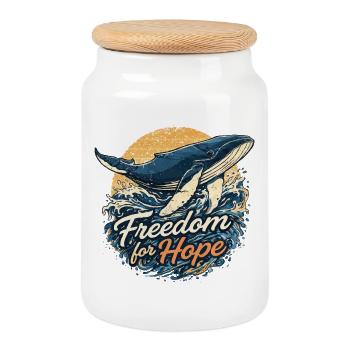 Freedom for Hope: Whale & Wave - Cookie Jar with Wooden Lid - white - Front