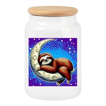 La paresse dort sur la Lune - Boîte à biscuits avec couvercle en bois - blanc - Devant