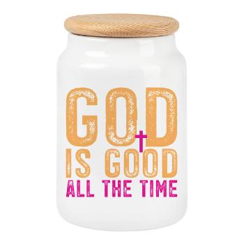 God is good all the time - Cookie Jar with Wooden Lid - white - Front