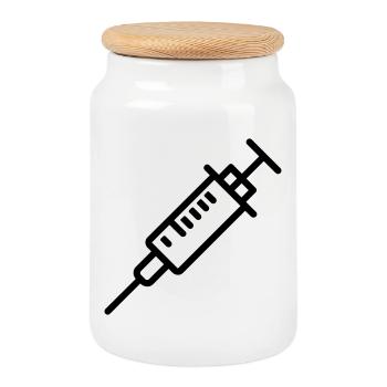 syringe - Cookie Jar with Wooden Lid - white - Front