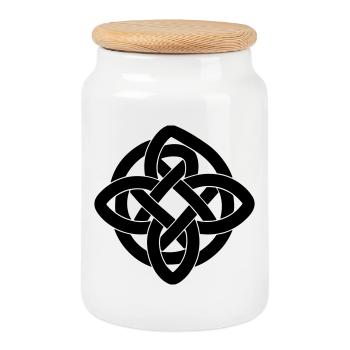 Celtic Symbol T-Shirt – Celtic Knot Infinity - Keksdose mit Holzdeckel - Weiß - Vorne