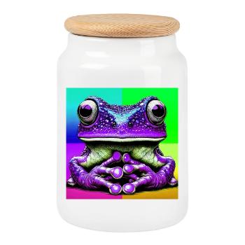 grenouille - Boîte à biscuits avec couvercle en bois - blanc - Devant