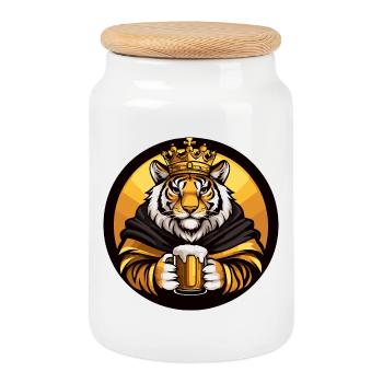 Tiger Bier Lustig - Keksdose mit Holzdeckel - Weiß - Vorne