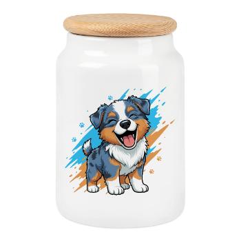 Ami chiot joyeux dans une touche de couleur - Boîte à biscuits avec couvercle en bois - blanc - Devant