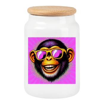 Chimpanzee Monkey - Cookie Jar with Wooden Lid - white - Front