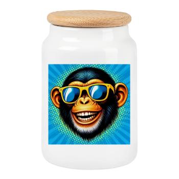 Chimpanzee Monkey - Cookie Jar with Wooden Lid - white - Front